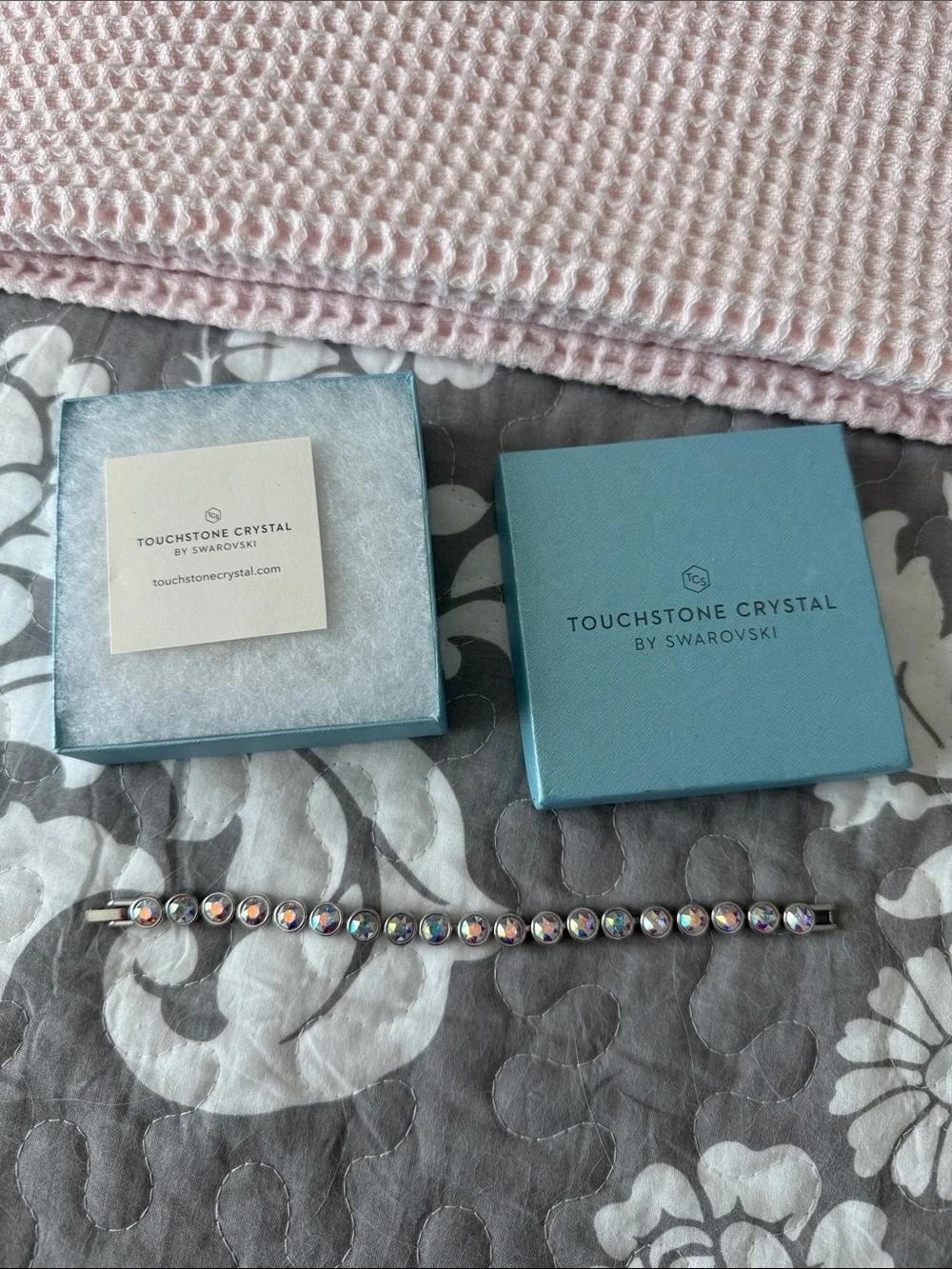 Touchstone Crystal by Swarovski Iridescent Round Stone Tennis Bracelet - Silver